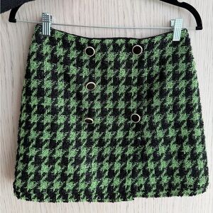MAJORELLE Green and Black Houndstooth Double-Button Mini Skirt